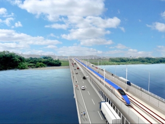 ニュース画像：日本初の新幹線と道路の併用橋「新九頭竜橋」