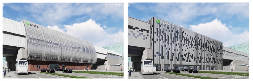ニュース画像：他のデザイン案 左「B案」、右「C案」 - 「北海道新幹線「新小樽(仮称)」駅デザイン推薦案が決定 市民が最も支持したのは？」