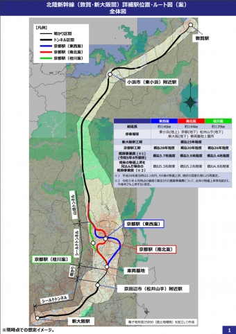 ニュース画像：「小浜・京都ルート」に関する駅位置やルート図案の詳細情報