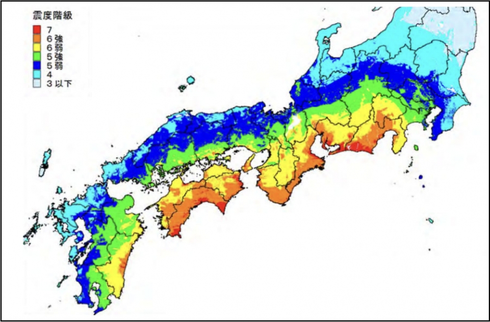 ニュース画像：南海トラフ巨大地震、複数の想定されるケースの最大値の分布 - 「東海道新幹線 徐行による遅延 サンライズは運休へ、JR各社「南海トラフ地震臨時情報」で運休や遅れ発生」