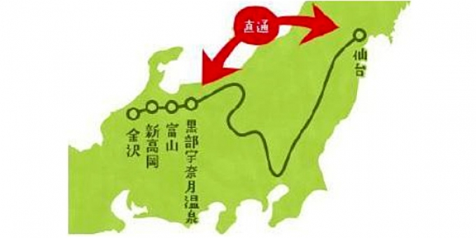 ニュース画像：直通運転 イメージ - 「E7系で金沢～仙台間を直通運転、北陸地方発の団体用新幹線が4月に運転」