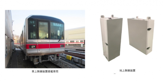 画像：車上無線装置搭載車両と地上無線装置 - 「三菱電機、日本の地下鉄で初の無線式列車制御システム装置を丸ノ内線に納入」