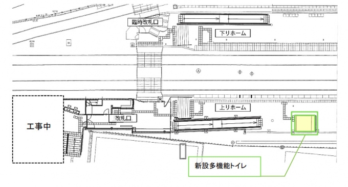 画像：京成大和田駅 トイレ新設位置 - 「京成電鉄、京成大和田駅に多機能トイレを新設 2月24日から供用開始」