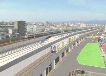 ニュース画像：高架化の完成イメージ - 「えちぜん鉄道、6月24日に福井～福井口間が新しい高架橋へ移設」
