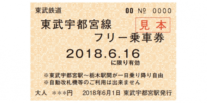 ニュース画像：フリー乗車券 イメージ - 「東武宇都宮線、6月16日の「栃木県県民の日」は運賃無料に」