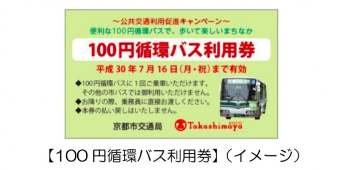 ニュース画像：100円循環バス利用券 イメージ - 「京都市交通局、「公共交通利用促進PRキャンペーン」実施へ 5月26日」