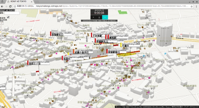 ニュース画像：4Dで表示された荻窪駅  - 「3次元地図に鉄道の動作を表示するソフト、公共交通オープンデータチャレンジで準優勝」