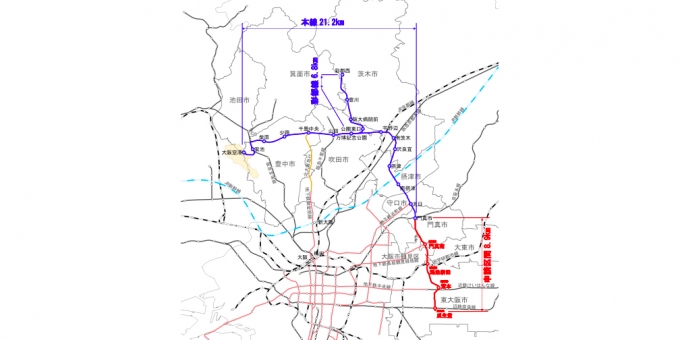 ニュース画像：路線計画 - 「大阪モノレール、延伸に向け門真市〜瓜生堂間の運輸事業特許を申請」