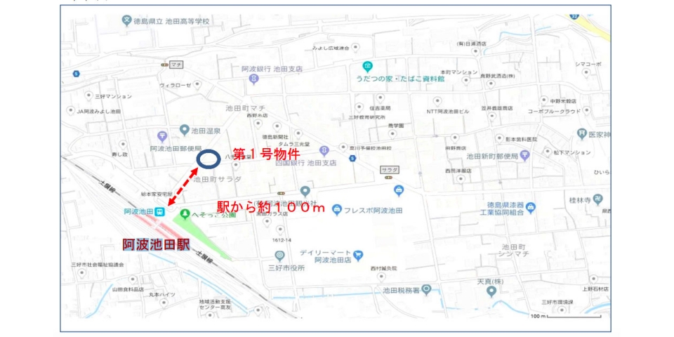 ニュース画像：簡易宿所の位置 - 「JR四国、阿波池田駅前に簡易宿所開業へ 11月開業予定」