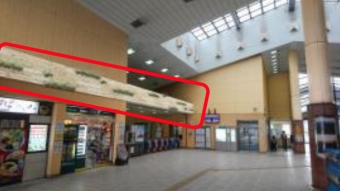 ニュース画像：赤枠内に秦野産材の木材を使用 - 「小田急電鉄と秦野市、渋沢駅コンコース壁面をリニューアルへ 」