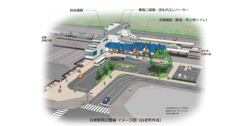 ニュース画像：白老駅周辺整備 イメージ - 「JR北海道、室蘭本線白老駅の周辺整備事業について公表」