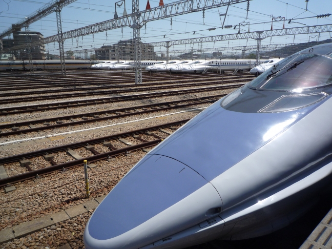 鉄道乗車記録の写真:乗車した列車(外観)(11)     「博多南駅にて。500系とたくさんの新幹線。」