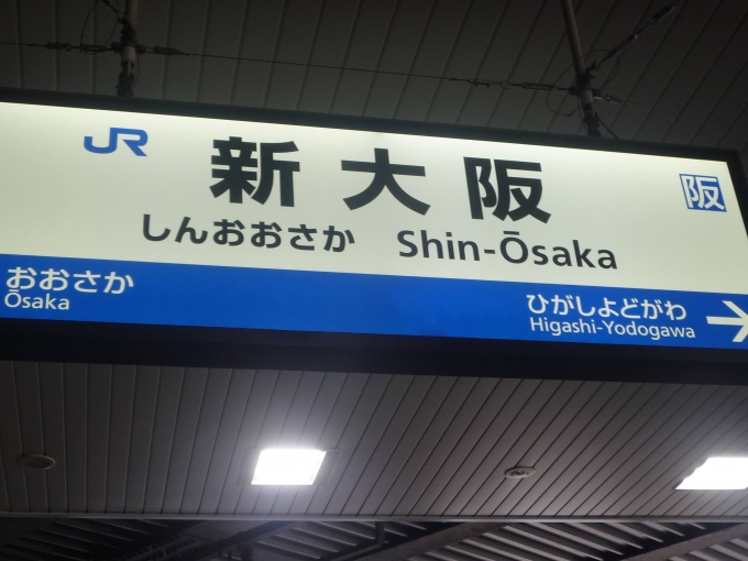 鉄道乗車記録の写真:駅名看板(9)     「新大阪駅の駅名標。」