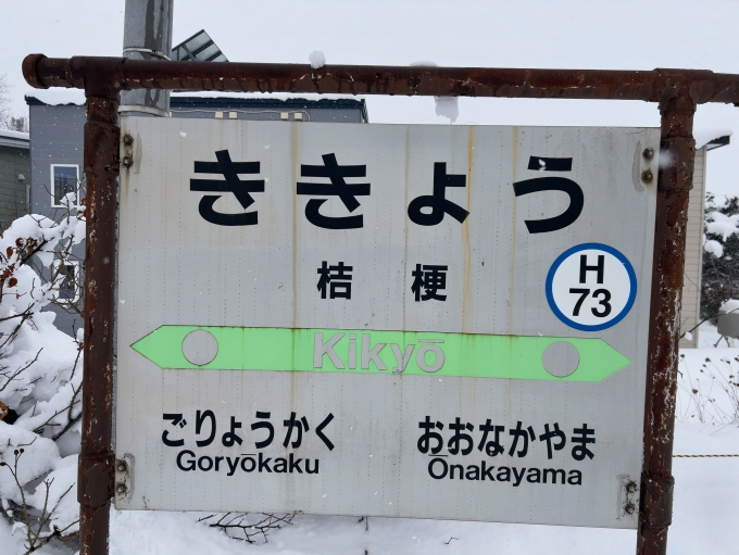 鉄道乗車記録の写真:駅名看板(2)        「JR函館本線　桔梗駅　駅名標」