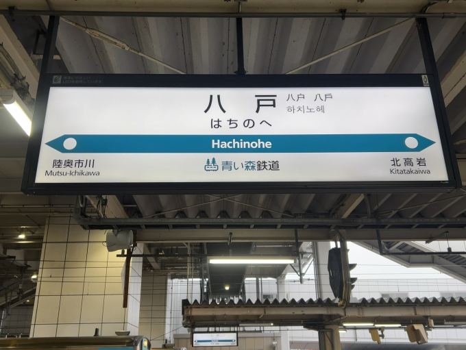 鉄道乗車記録の写真:駅名看板(1)        「青い森鉄道線　八戸駅　駅名標」