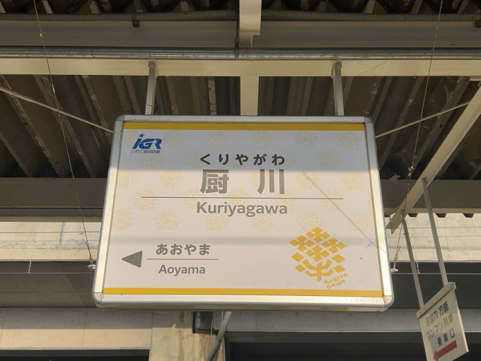 鉄道乗車記録の写真:駅名看板(2)        「IGRいわて銀河鉄道線　厨川駅　駅名標」