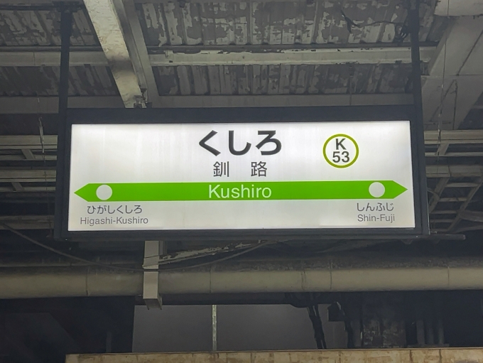 鉄道乗車記録の写真:駅名看板(2)     「JR根室本線　釧路駅　駅名標」