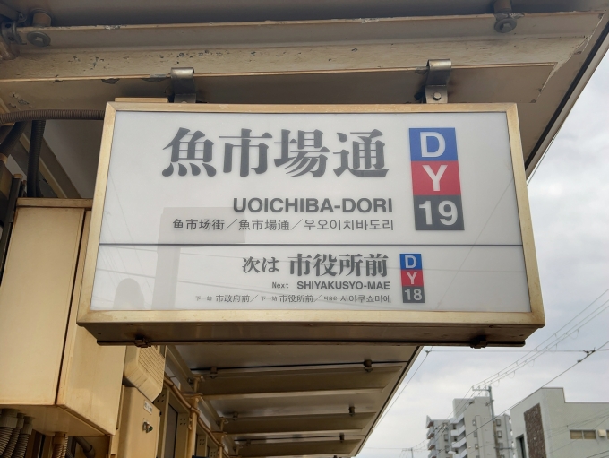 鉄道乗車記録の写真:駅名看板(3)     「函館市電5系統　魚市場通停留所　駅名標」