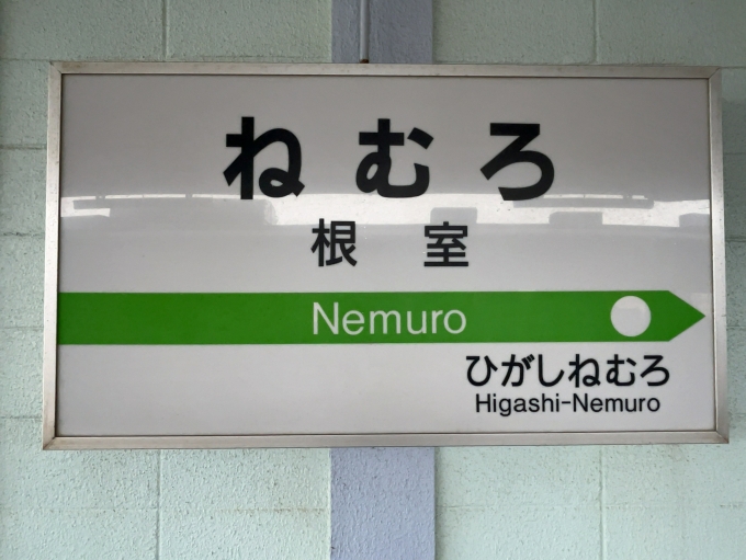 鉄道乗車記録の写真:駅名看板(2)        「JR根室本線　根室駅　駅名標」