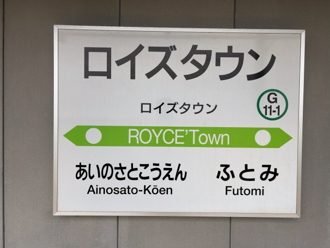鉄道乗車記録の写真:駅名看板(2)        「JR札沼線　ロイズタウン駅　駅名標」
