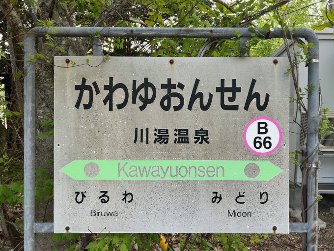 鉄道乗車記録の写真:駅名看板(2)        「JR釧網本線　川湯温泉駅　駅名標」