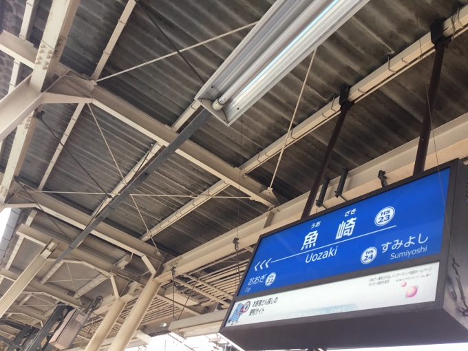 鉄道乗車記録の写真:駅名看板(6)        「青い駅看板」