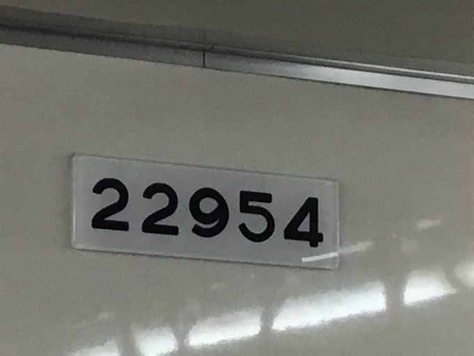 鉄道乗車記録の写真:車両銘板(5)     「22954  連結部ドアが夕焼けの色」