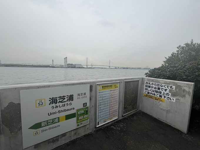 鉄道乗車記録の写真:駅舎・駅施設、様子(2)        「海芝浦駅と東京湾」