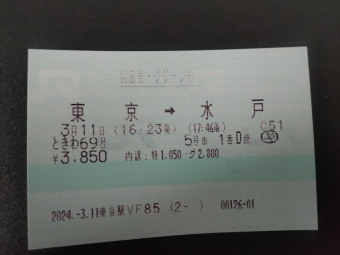 東京駅から水戸駅の乗車記録(乗りつぶし)写真