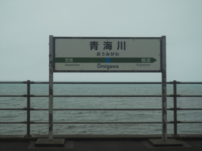 鉄道乗車記録の写真:駅名看板(11)        「海のそばの青海川」