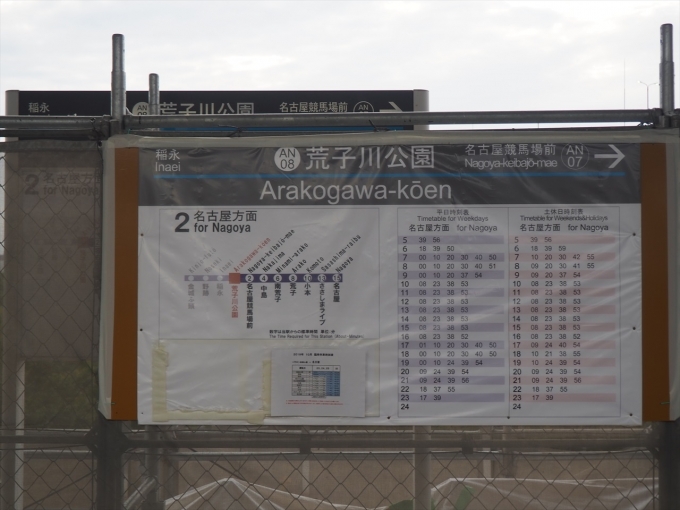 鉄道乗車記録の写真:駅名看板(2)        「荒子川公園駅は一部改良工事中」