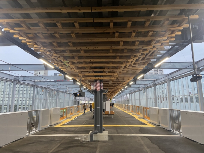 鉄道乗車記録の写真:駅舎・駅施設、様子(3)        「ホームの屋根の装飾には木材が多用されている。」