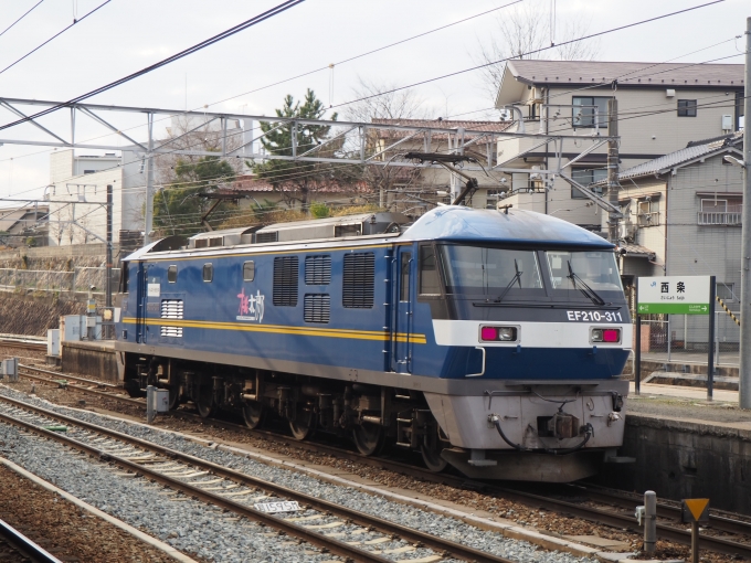 鉄道乗車記録の写真:列車・車両の様子(未乗車)(1)     「西条駅には瀬野八の後補機運用を終えたEF210が止まっていました。
この後ほどなくして広島方面に帰還。」