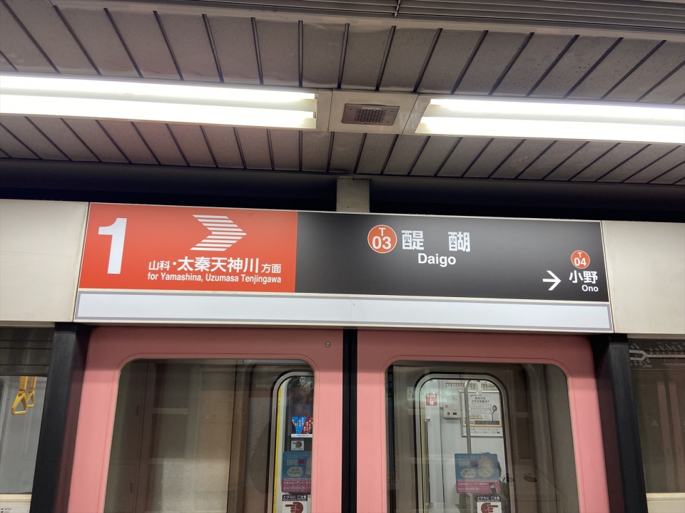 鉄道乗車記録「六地蔵駅から醍醐駅」駅名看板の写真(4) by tokada 撮影日時:2022年02月
