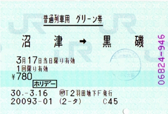 沼津駅から川崎駅の乗車記録(乗りつぶし)写真