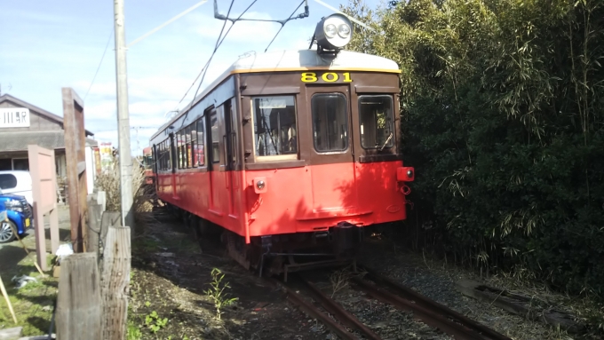 鉄道乗車記録の写真:列車・車両の様子(未乗車)(2)        「駅前に展示中のデハ801号。」