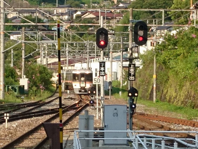 鉄道乗車記録の写真:駅舎・駅施設、様子(11)        「天竜峡方向。待ち合わせの特急伊那路が接近」