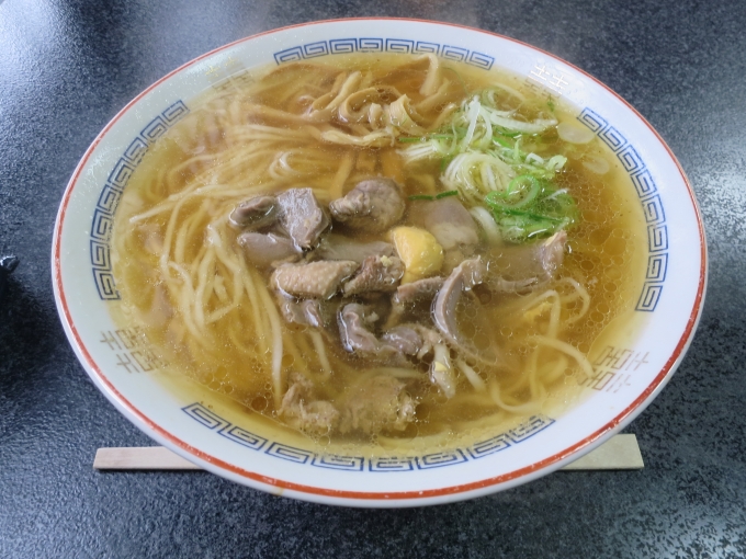 鉄道乗車記録の写真:旅の思い出(3)        「新庄駅で下車して食べた、一茶庵支店のもつラーメン。」