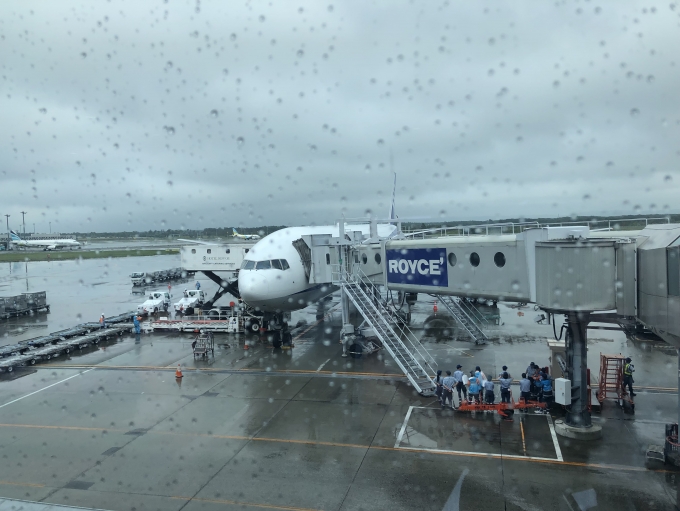 鉄道乗車記録の写真:旅の思い出(2)        「雨の新千歳空港に到着したANA061便。」
