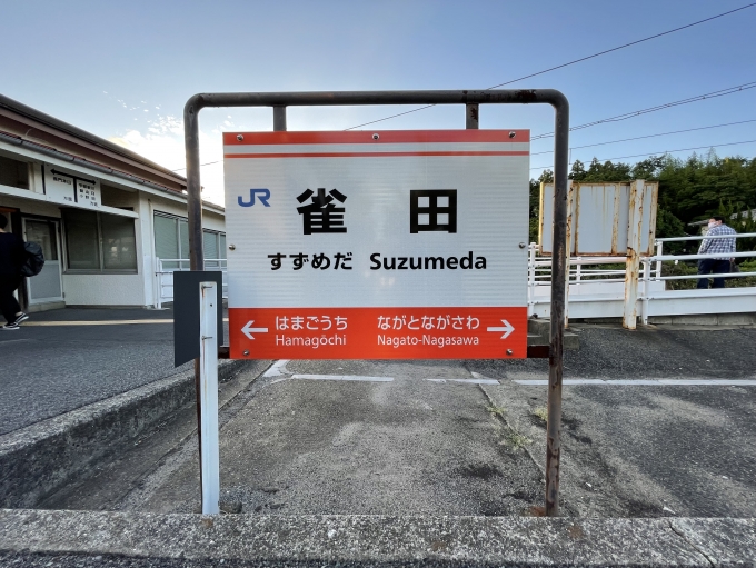 鉄道乗車記録の写真:駅名看板(8)        「雀田駅に長時間停車するので、その間に撮影。」