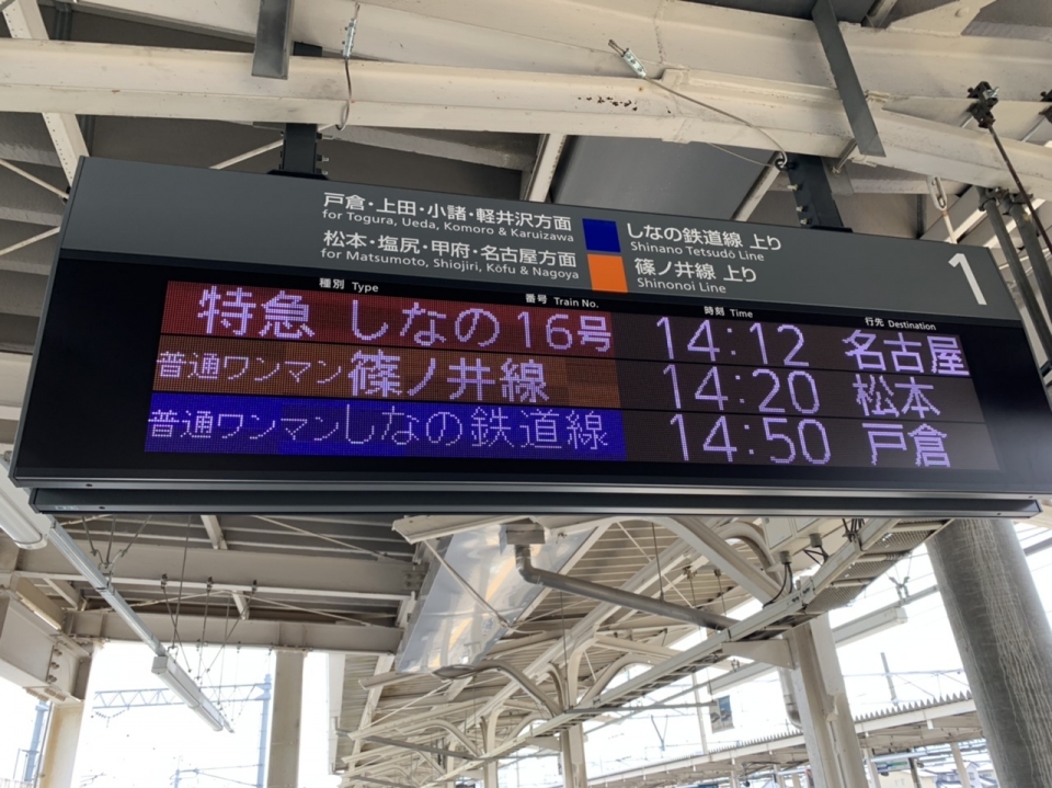 鉄レコ写真(1):駅名看板 乗車記録(乗りつぶし)「篠ノ井駅から松本駅