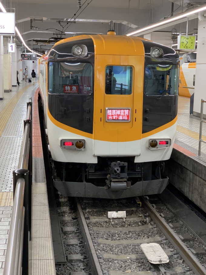 鉄道乗車記録の写真:乗車した列車(外観)(1)        「吉野連絡。
本当は急行で行く予定でしたが、京都駅で探し物に奔走して遅れてしまいました。
第二案の特急で行くことに。」