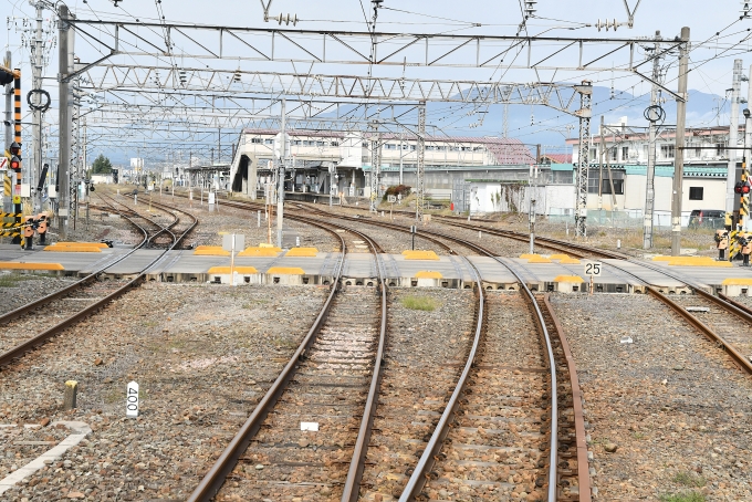 鉄道乗車記録の写真:車窓・風景(10)        「会津若松に入線するところ。
展望車前面から。」