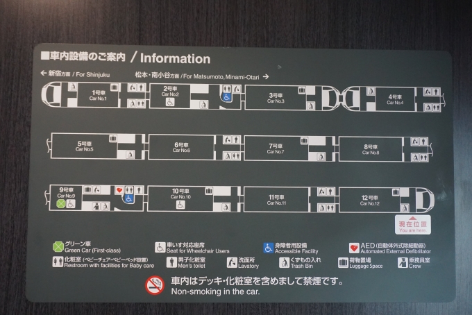 鉄道乗車記録の写真:車内設備、様子(11)     「JR東日本 クハE352-7
車内設備の案内」