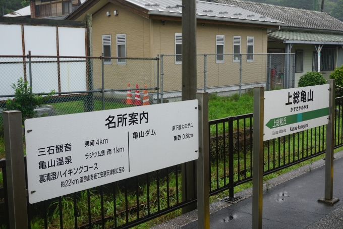 鉄道乗車記録の写真:駅名看板(2)        「上総亀山駅看板と名所案内」