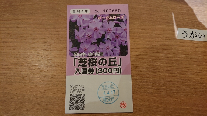 鉄道乗車記録の写真:旅の思い出(13)        「芝桜の丘入場券300円」
