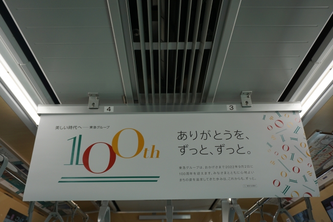 鉄道乗車記録の写真:車内設備、様子(18)        「東急100周年ありがとう」