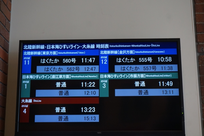 鉄道乗車記録の写真:駅舎・駅施設、様子(31)        「糸魚川駅時刻表」