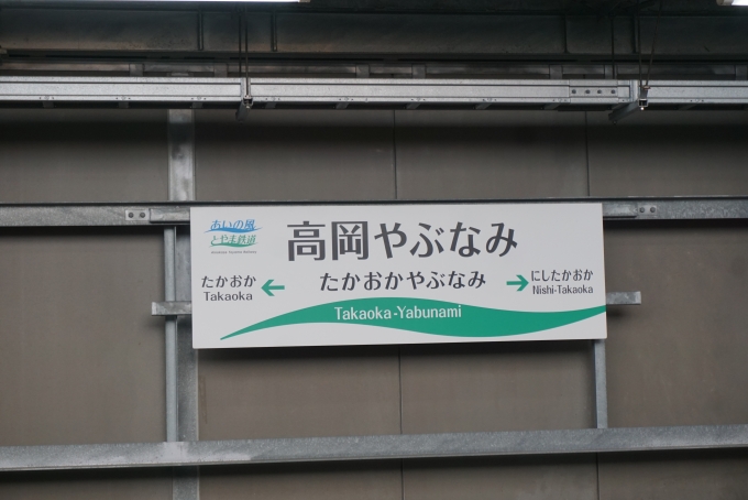 鉄道乗車記録の写真:駅名看板(4)        「高岡やぶなみ駅」