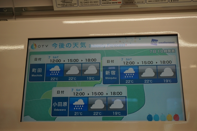 鉄道乗車記録の写真:車内設備、様子(3)        「新宿、町田、小田原の今後の天気
」